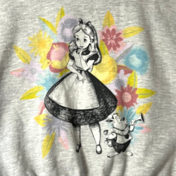 Alice In Wonderland Sweatshirt Size M Gray Pull Over Long Sleeves Graphic Disney - Picture 4 of 9